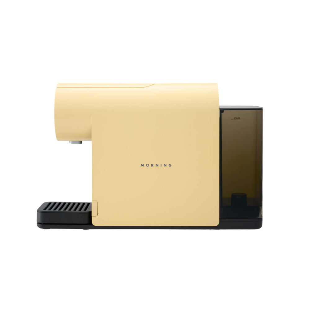 Side view of the Morning Mini Coffee Machine 220v in dawn with water tank attached.