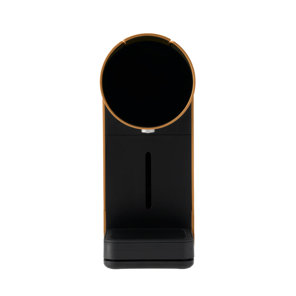 Front view of the Morning Mini Coffee Machine 220v in black with water tank attached.