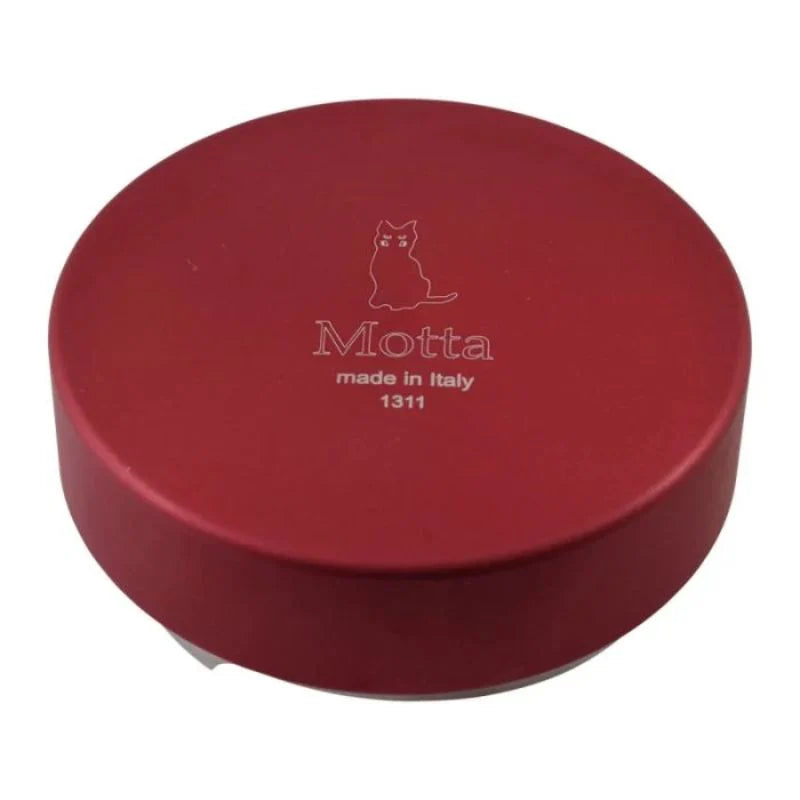 Top view of the Motta coffee levelling tool in red finish