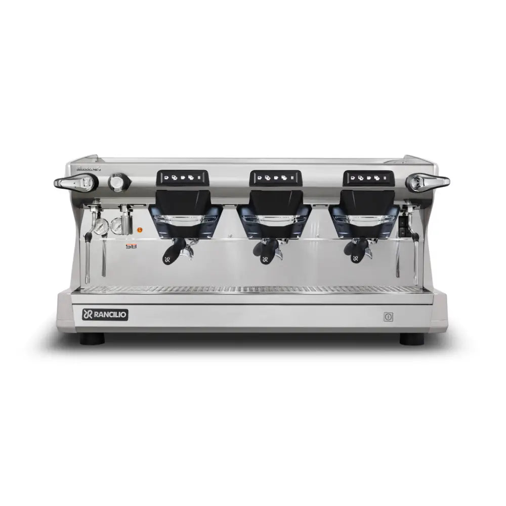 The Rancilio Classe 5 USB 3 Group automatic commercial espresso machine in White, ideal for busy cafes and featuring Steady Brew technology.
