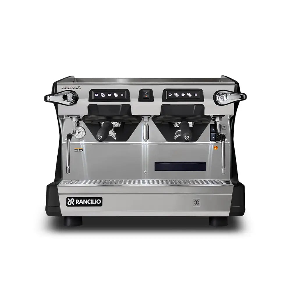 The Rancilio Classe 5 USB Tall 2 Group Compact automatic commercial espresso machine in Anthracite Black, ideal for busy cafes and featuring Steady Brew technology.