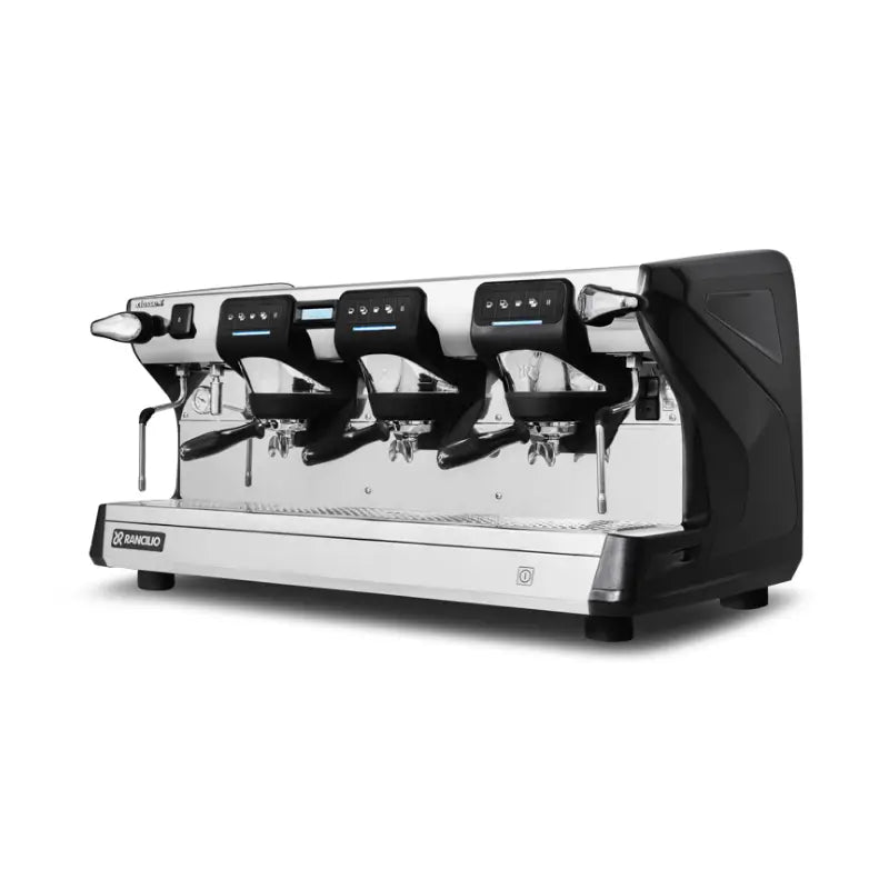 Rancilio Classe 7 USB three group semi-automatic black espresso machine left side view