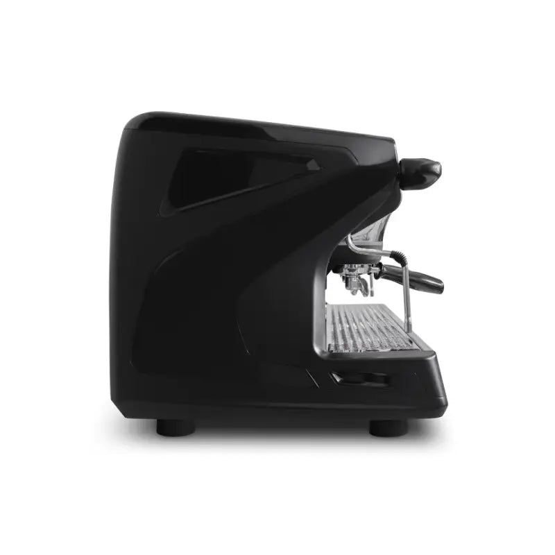 Left side view of Rancilio Classe 7 USB three group black semi-automatic espresso machine