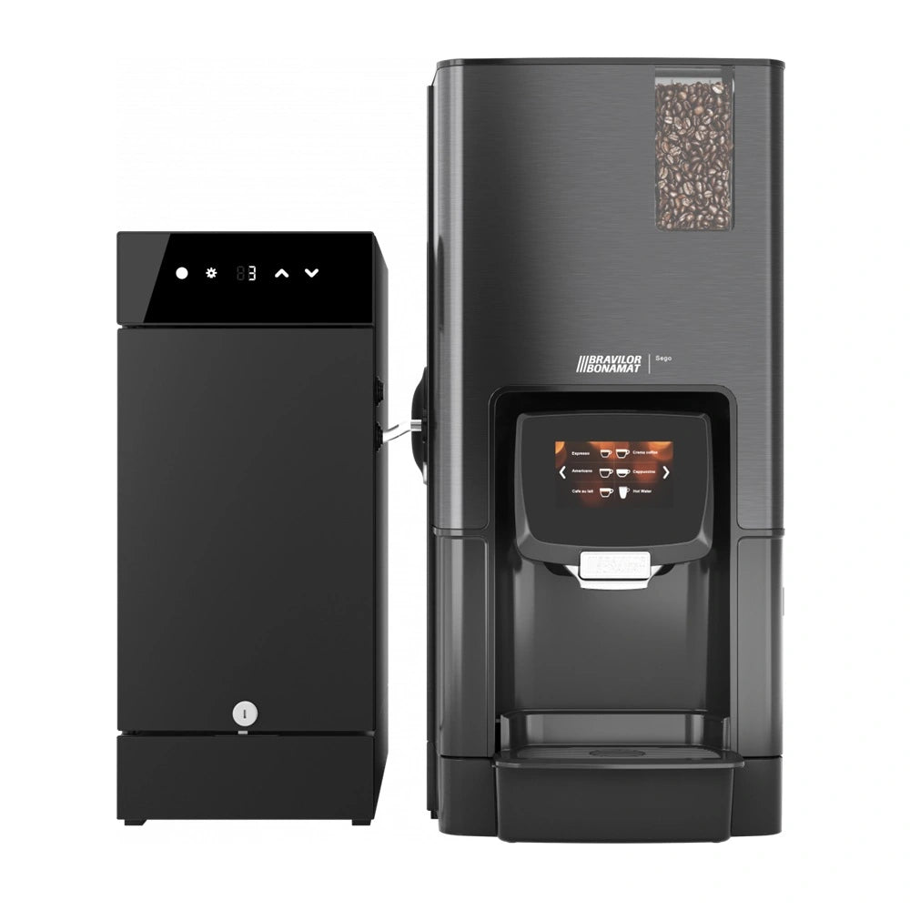 Bravilor Sego 12L Fresh Milk Bean to Cup Coffee & Espresso Machine with 2x Instant Canisters